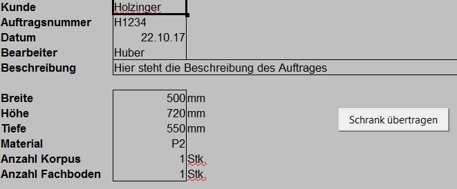 Eingabemaske für die variable Stückliste Eingabemaske für die variable Stückliste
